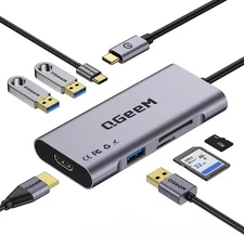 QGeeM 7-in-1 USB C Hub to HDMI Adapter 4k with 100W Power Delivery - GREY