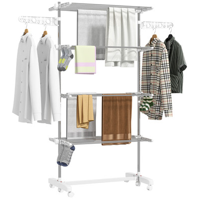 Wäscheständer 4-lagig silber Edelstahl 142x55x172 klappbar mit 6 Rollen