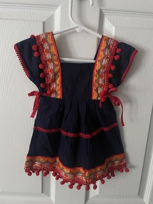 Traditional Thailand Girls Dress Drop Frock With Pom Poms 