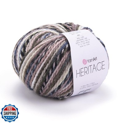 YarnArt Heritage Variegated Wool Yarn - Medium Weight Yarn for Wi