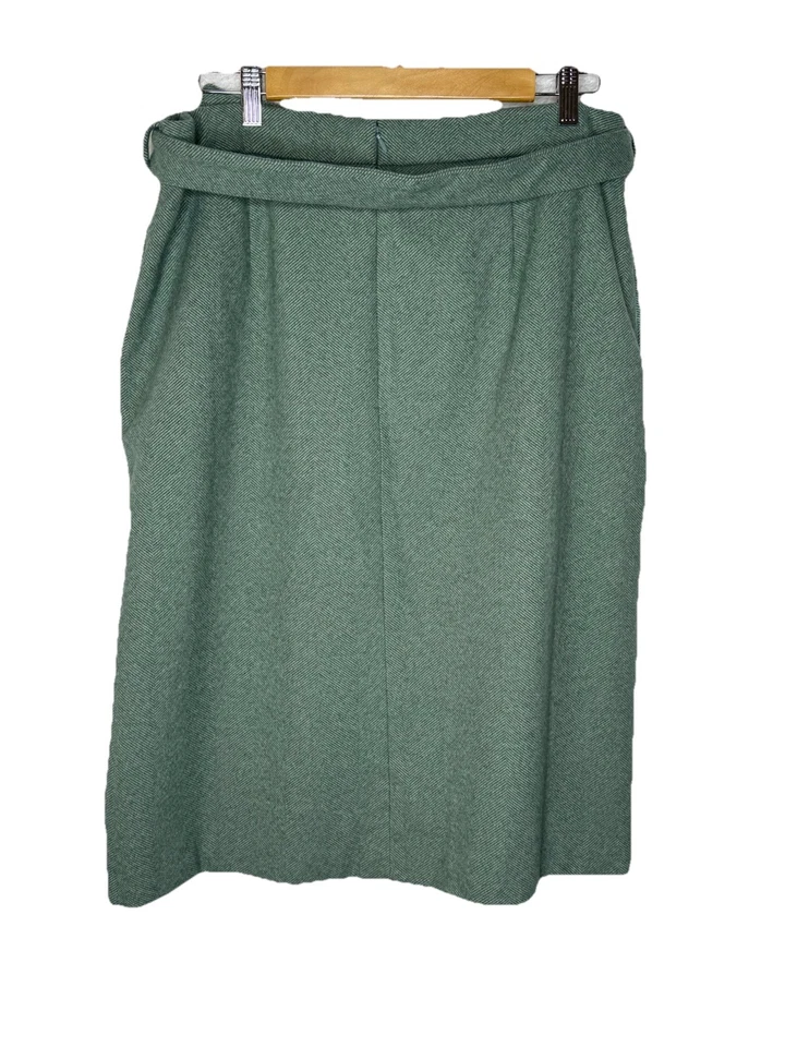 Alfani Knit Faux Wrap Skirt Size 16 Lined Green Herringbone Belt Pockets Career - Image 2 of 4