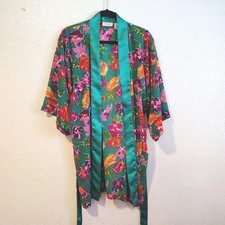 Vintage Victoria's Secret Robe Floral Small Medium Large O/S Green Satin Trim