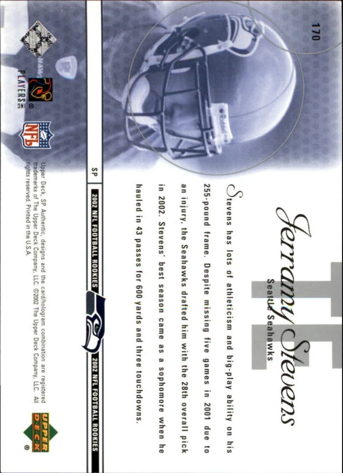 A4181- 2002 SP Authentic #170 Jerramy Stevens RC /1150 (SAMPLE PICTURE) - Image 2 of 2