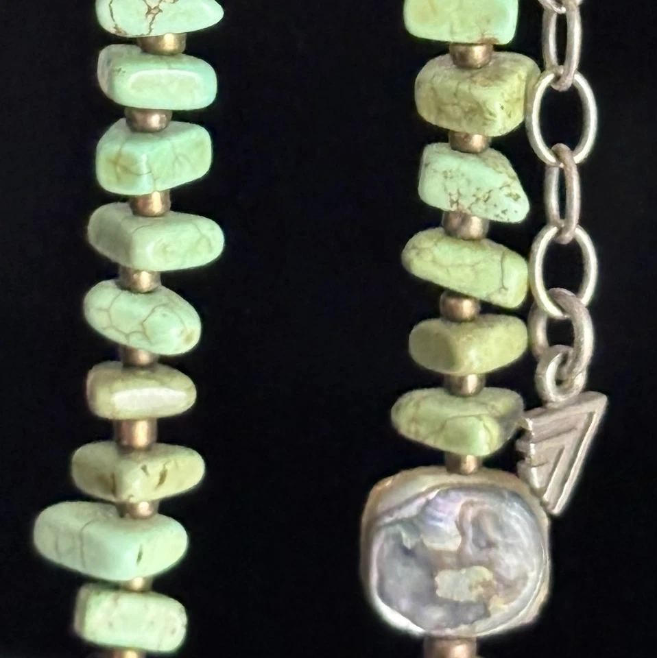 SILPADA NECKLACE 925 STERLING SILVER TURQUOISE ABALONE SHELL MODERN PENDANT 33g - Image 4 of 4