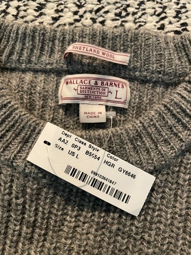 Wallace & Barnes Men's Shetland Wool Sweater | Grey Crew Neck | LARGE NWoT - Picture 3 of 4