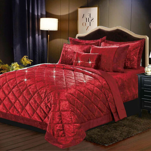 3 Piece Velvet Quilted Bedspread Throw Luxury Bedding Set Double King Super King - Picture 12 of 23