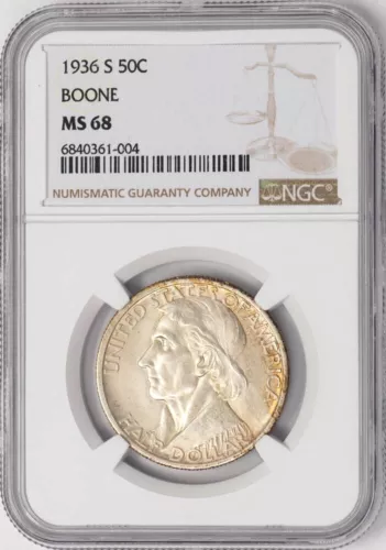 1936-S Boone Half 50c MS68 NGC ~ Pop 5, none finer! 948478-6
