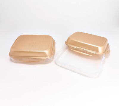 LocknLock 13-1/2-cup Set of 2 Large Rectangles w/ Domed Lids -golden Sand K90429