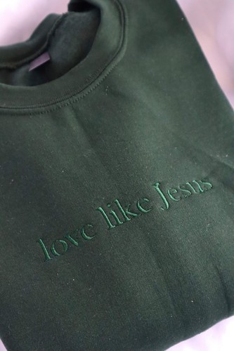 Embroidered 'love like Jesus' Hoodie, Crew Neck Long Sleeve, Classic fit, Unisex - Picture 4 of 35