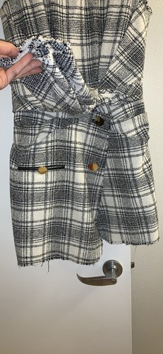 New $861 ALEXANDER WANG Tweed Plaid White Black Tie Front Leather Dress 2 - Picture 11 of 12