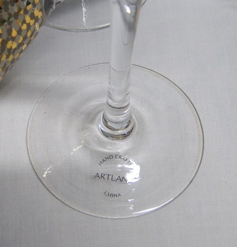 Vtg Artland Ambrosia Gold & Silver Confettie Fluted 10oz Wine Glases Set of 4 - Picture 4 of 4