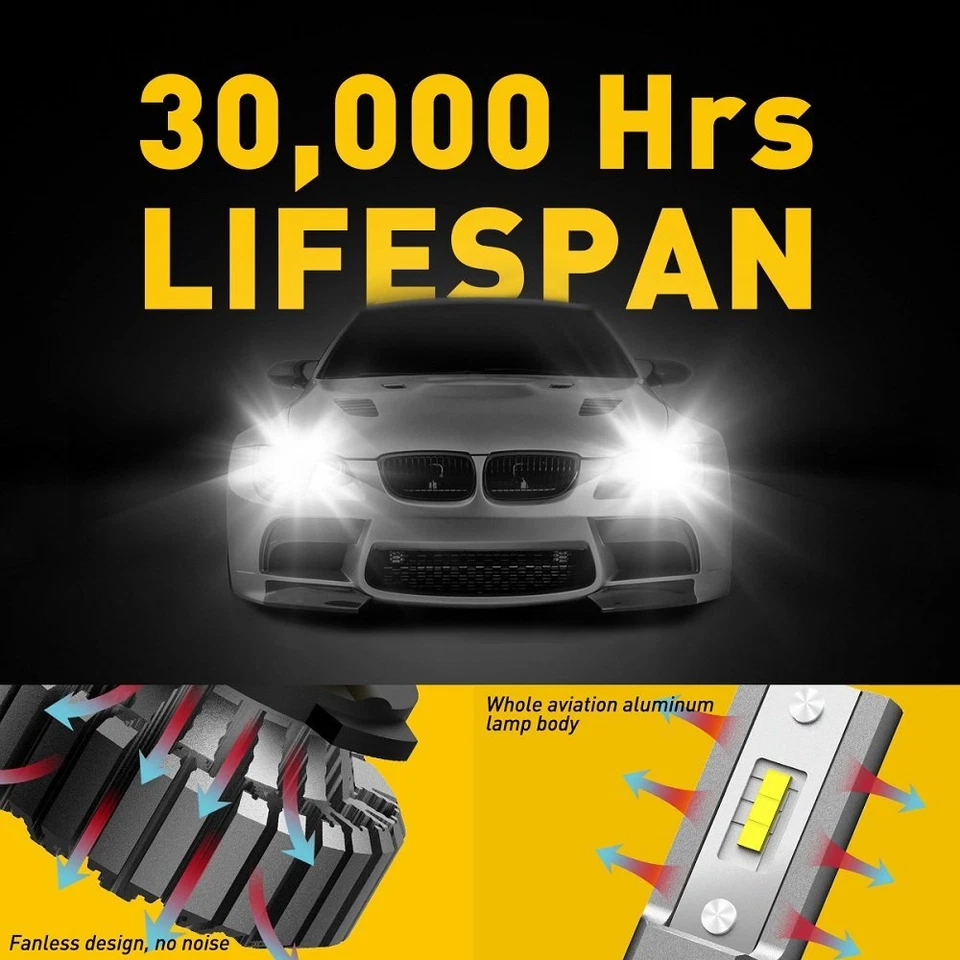 4PCS Combo 9005 H11 White 6500K LED Fanless Headlight Bulbs High Low Beam - Image 4 of 4