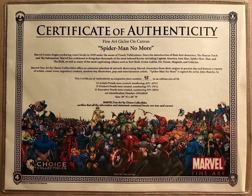 SPIDER-MAN NO MORE Giclee CANVAS #48/50 Hand Signed by JOHN ROMITA w COA Framed - Picture 5 of 5