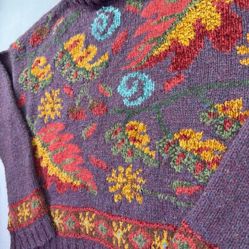 Moda International Sweater Womens Small Wool Floral Turtle Neck Boxy Y2K Crop - Picture 9 of 9