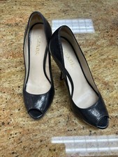 Used PRADA Black Leather Peep Toe Cork Platform Heels Size 37