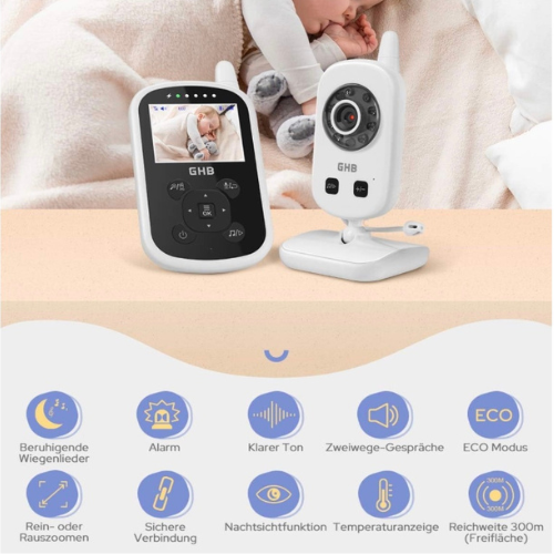 GHB Babyphone Mit Kamera Video Baby Monitor 2,4 Ghz Gegensprechfunktion ECO Modu - Bild 6 von 8