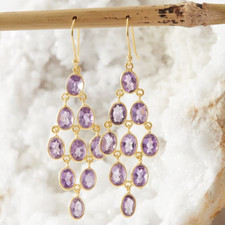 Amethyst Chandelier Earrings, Gemstone Gold Chandelier Earrings 925 Silver