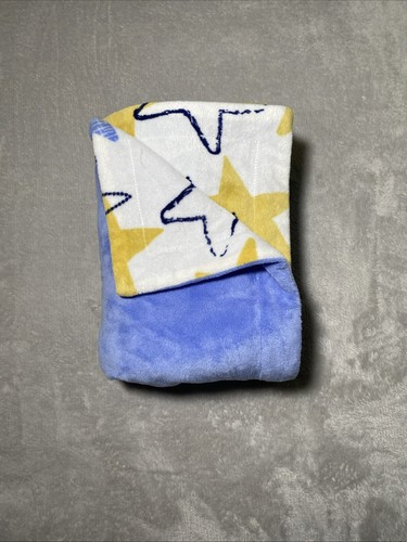 Peanutshell Baby Blanket Cream Gold Gray Stars Reversible Solid Blue Lovey 30x40 - Picture 6 of 7