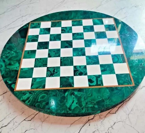 18" Round Random Malachite Chess Board Table top Inlay Arts for Chess Enthusiast - Picture 8 of 9