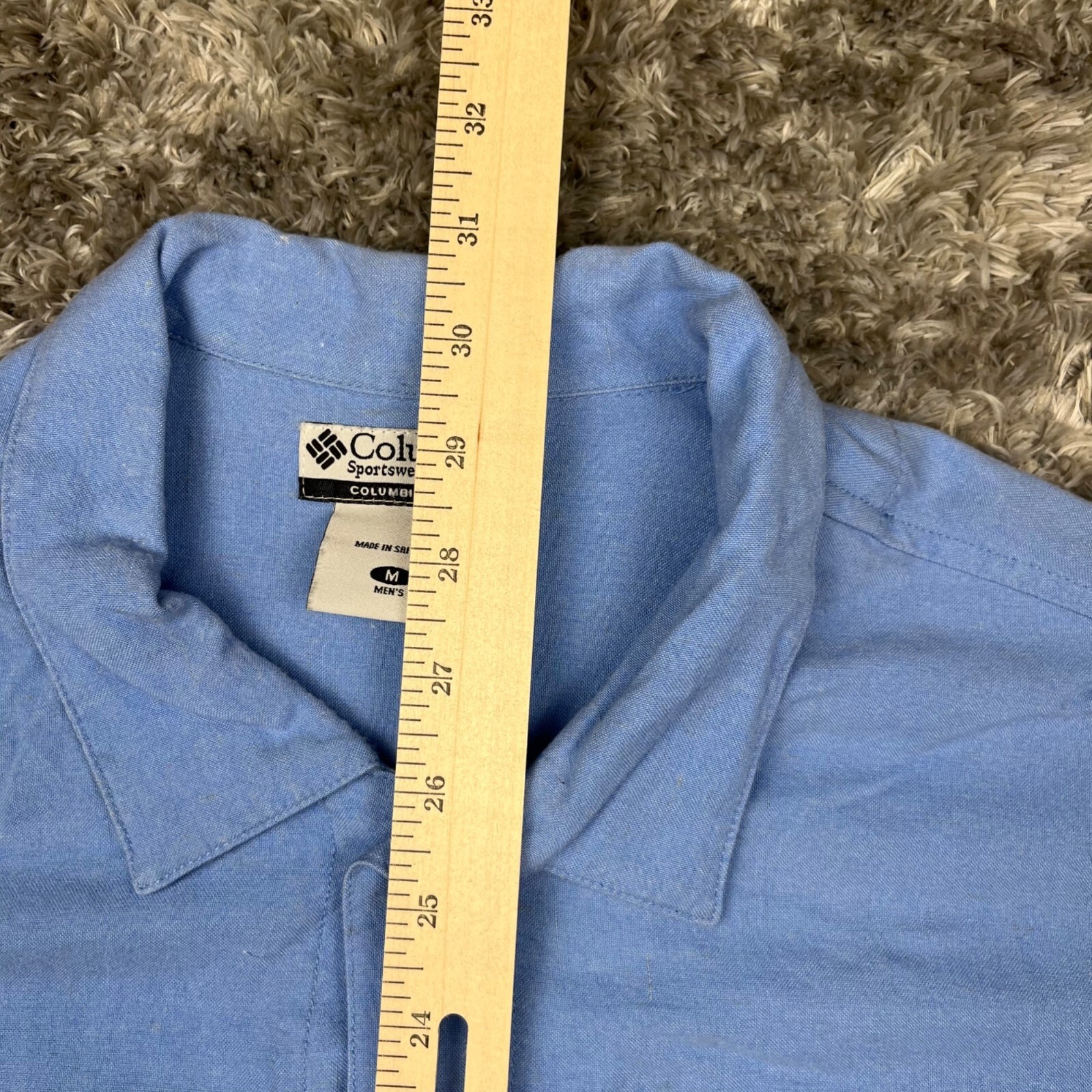 Columbia Shirt Men Medium Blue Fishing Short Sleeve Flax Viscose Button Down eBay