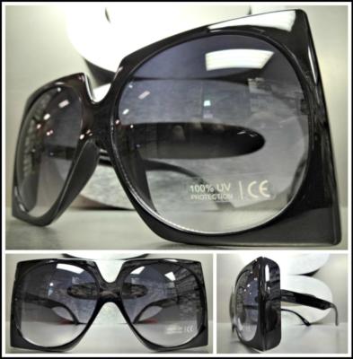 Oversized Classic Vintage Retro Style SUN GLASSES Square Black Frame Round Lens