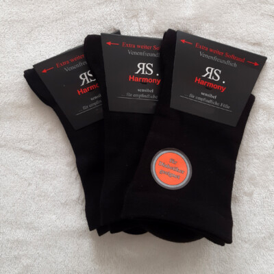 3 Paar Socken Extra Weiter Softrand Super Sensibel Diabetiker Schwarz  39 bis 42
