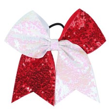 Large Sequins Cheer Bow Ponytail Holder Hair Band for Girls Women Red  White