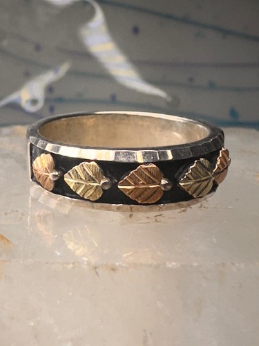 Black Hills Gold ring floral leaves band size 10.75 sterling silver women men 12 - 第 6/12 張圖片