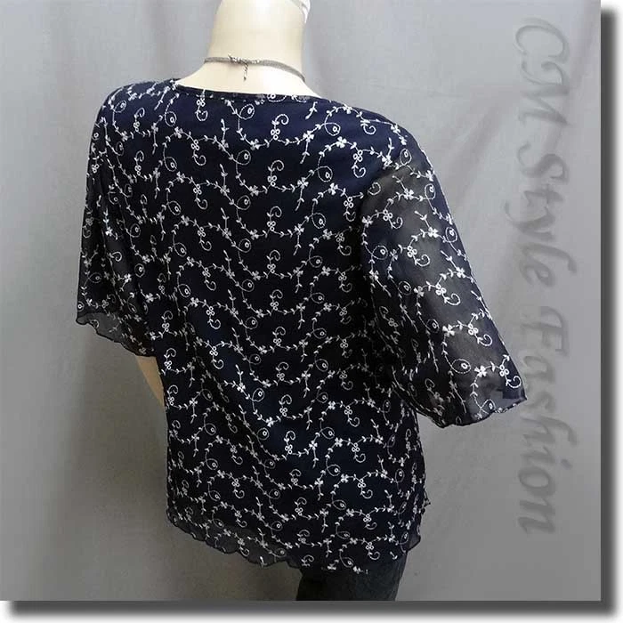 Top Boho Estilo CM Floral Bordado Fluido Gasa Azul L  Foto 4 de 4