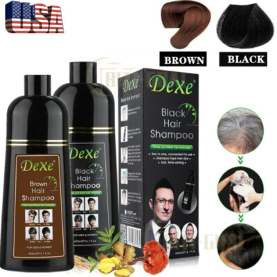 Dexe Instant  Hair Color Dye Hair Shampoo Black/Brown For Men & Women 400ml