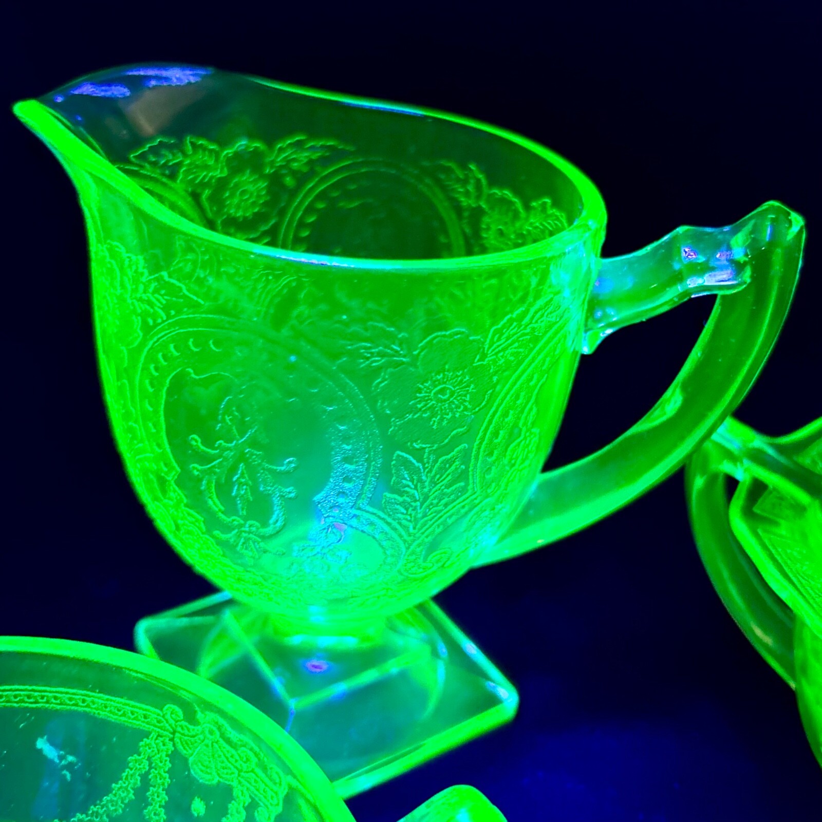 Uranium Glass Lot Creamer Gravy Boat Cup Plate Vintage eBay