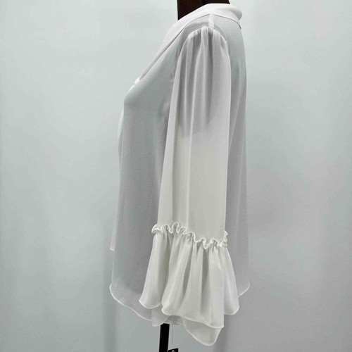 NWT Tahari ASL Tie Neck Ruffle Sleeve Blouse Top White Size PM Petite Medium - Picture 7 of 11
