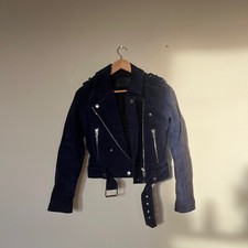 Blanknyc 100% Leather Suede Blue Cropped Moto Biker Jacket Size Xs