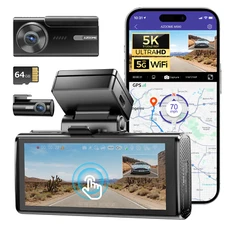 AZDOME 5K Dual Dash Cam 4K 5GHz Wi-Fi GPS Parking Mode Dash Camera 64GB SD Card