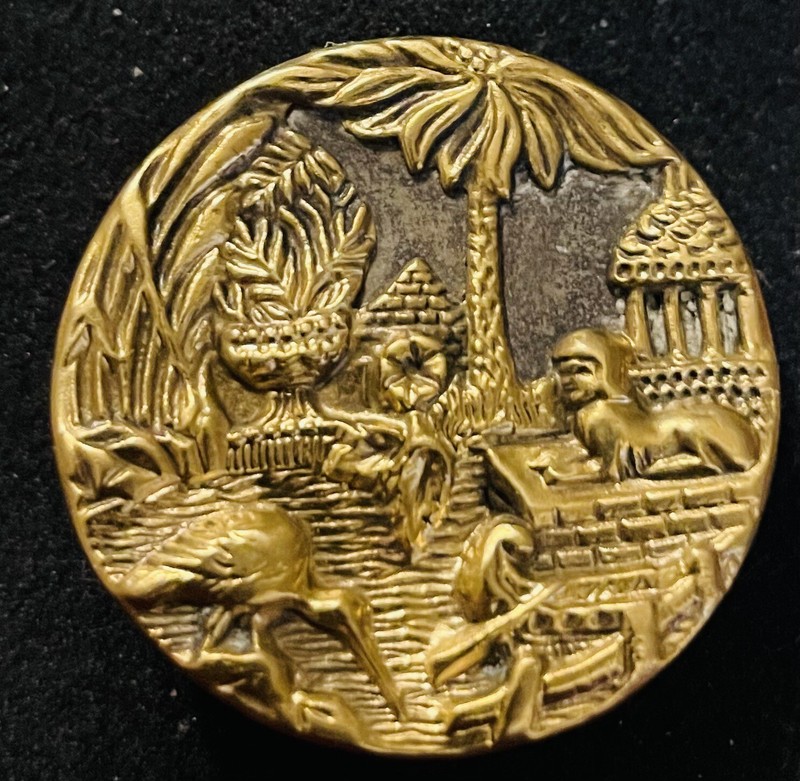 Extra Rare Antique GARDENS OF KARNAK Brass button, ca.  1890s/early 1900s EGYPT