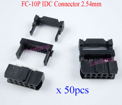 50pcs FC-10P IDC 2.54mm Connector Female Header 10pin 2x5 JTAG ISP Socket Black