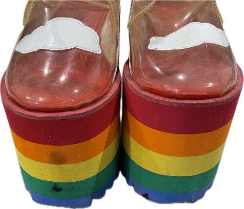 Current Mood Happy Daze Rainbow Clear Platforms Size 8M High Funky Retro Shoes - Picture 3 of 24