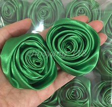 24pc/lot Green 2" Satin Ribbon Rose Flower DIY Wedding Bridal Bouquet 50mm
