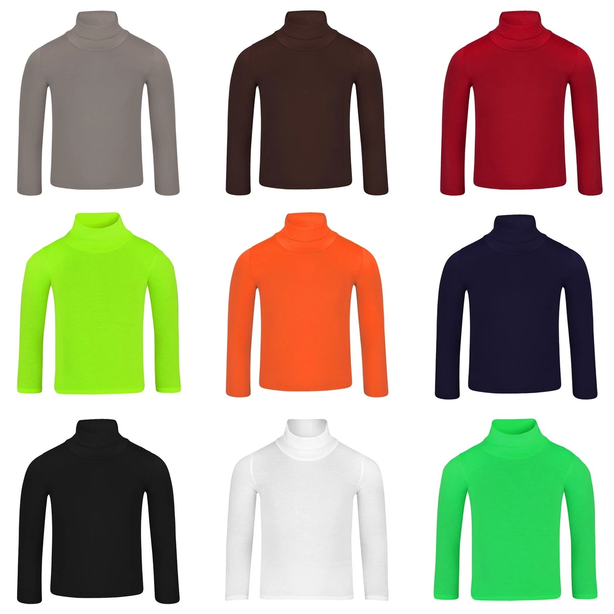 Kids Plain Basic Turtleneck Girls Roll Neck Top Boys Long Sleeve