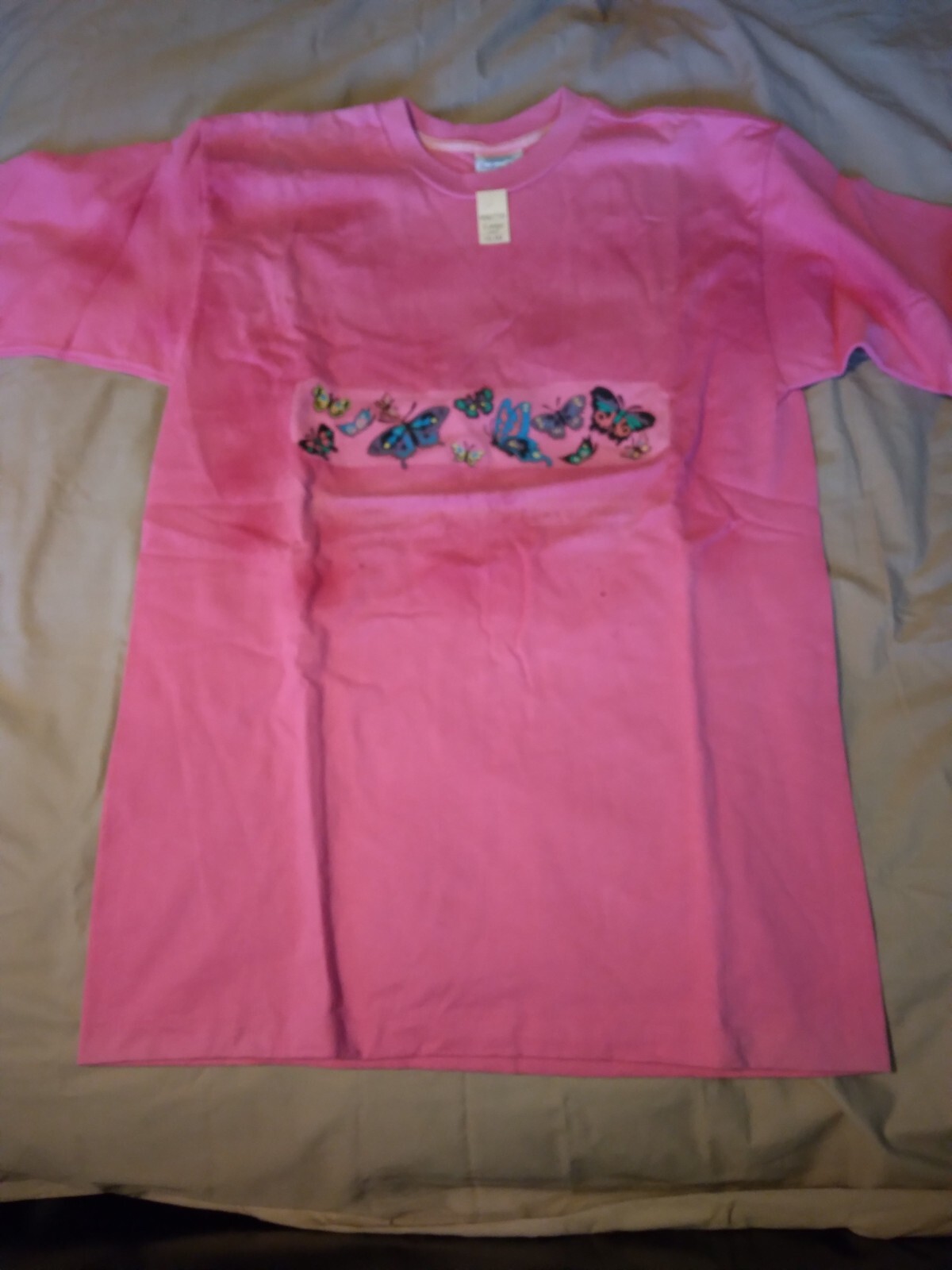 T shirt adulto L rosa con stampa fila di farfalle 273251