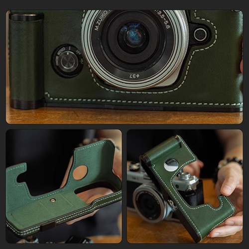 Funda de cuero genuino hecha a mano con asa de cámara para Olympus OM SYSTEM OMyj - Imagen 6 de 19