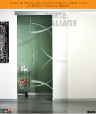 Porte in Vetro scorrevole esterna con binario COMPACT filomuro 80x210