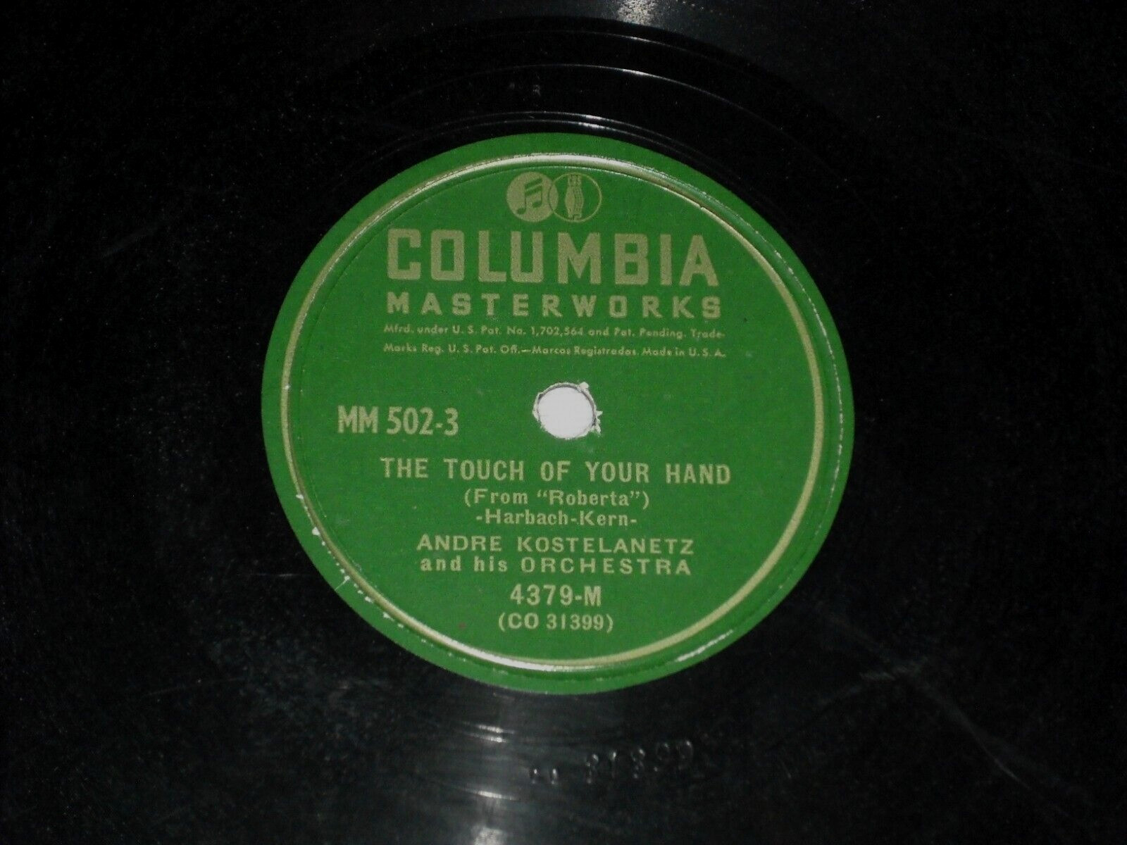 ANDRE KOSTELANETZ-The Touch Of Your Hand (1942) COLUMBIA 10" Shellac Single
