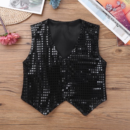 Unisex Kids Boys Girls Waistcoat Sequined Modern Dance Vest Jazz Tap Dance Tops - Picture 24 of 48