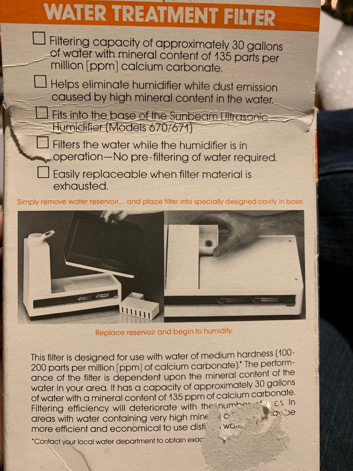 Sunbeam Water Treatment Filter Model 6521100 For Sunbeam Humidifiers