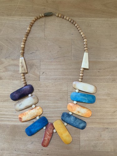 Vintage Knochen bunte Tribal Halskette Runway Mode Boho Schmuck Fassverschluss - Bild 1 von 12