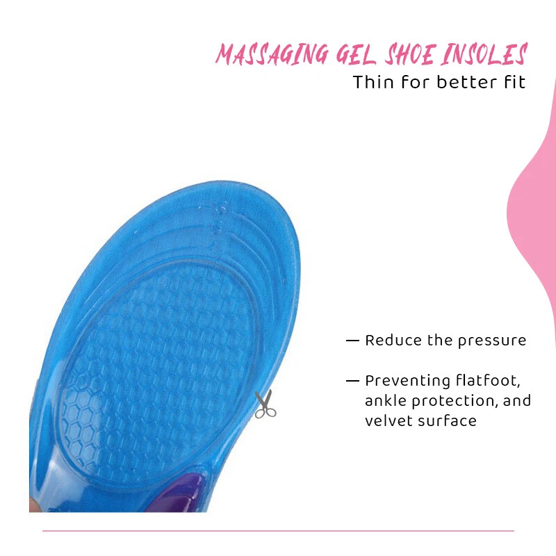 Massaging Gel Shoe Insoles Insert Heel Arch Supports Men Women Flatfoot Plantar - image 4 of 4