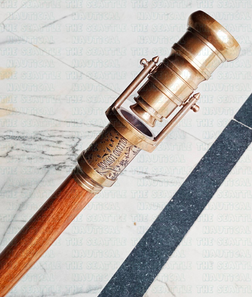 Solid Brass Telescope Compass On Top Head Handle … - image 12