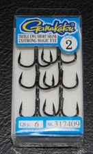 6 Gamakatsu 317409 Extra Wide Gap EWG Short Shank 2X Strong Treble Hooks Size 2