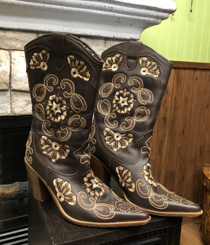 Estate Find, Bakers Vero Cuoio Ladies Brown Leather Boots With Embroidery - Picture 3 of 12